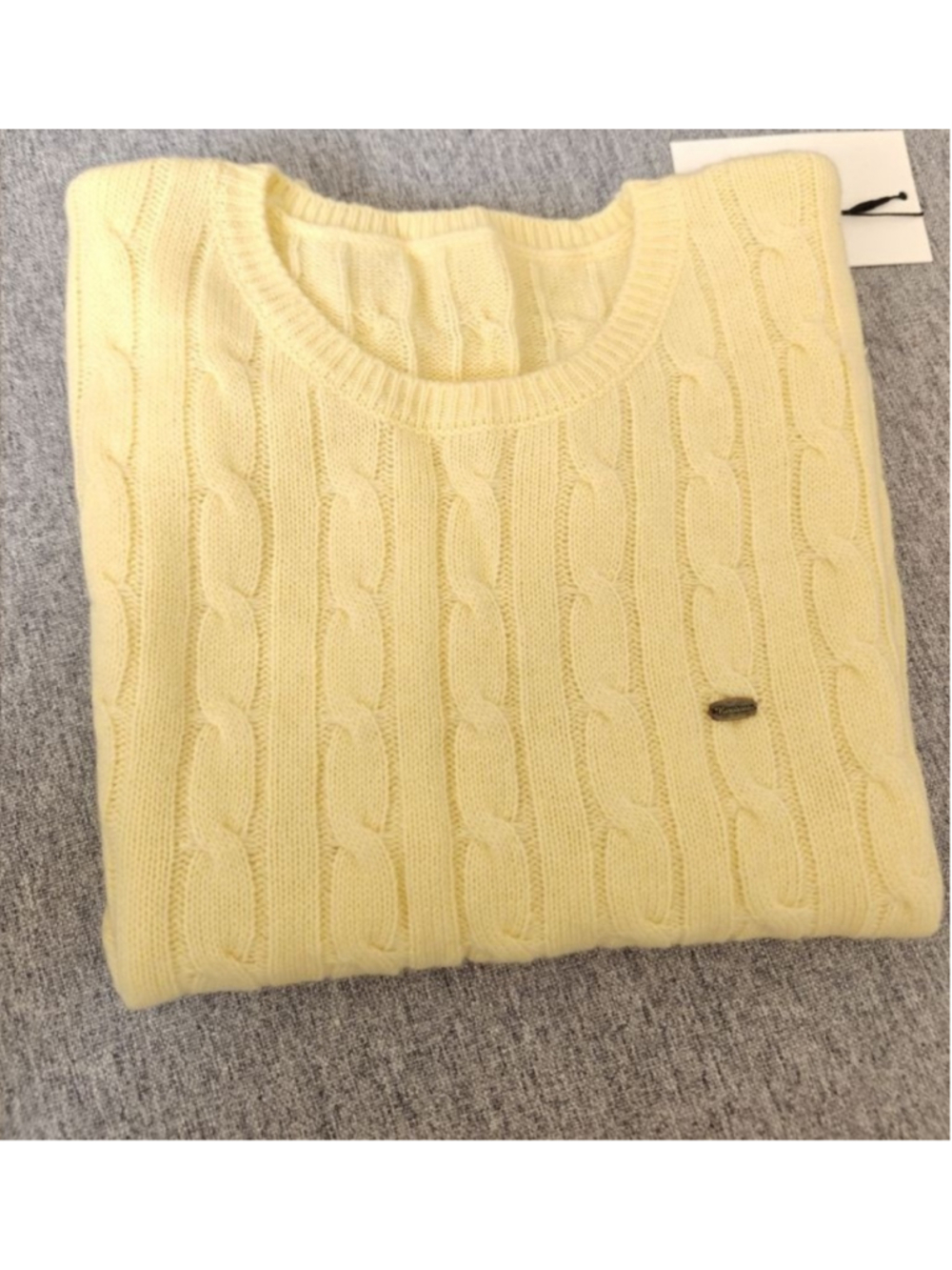 Women's Yellow Cable Knit Short Sleeve Crew Neck Sweater S - Picture 7 of 11